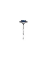 Oval Cut Blue Sapphire Gemstone and 0.60 Carat TW Diamond Halo Ring in 14kt White Gold