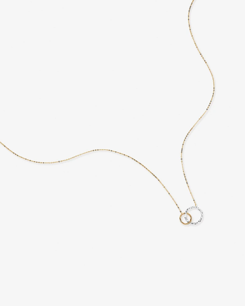 Two-Tone Double Circle Link Hammered Finish Necklace in 10kt White & Yellow Gold