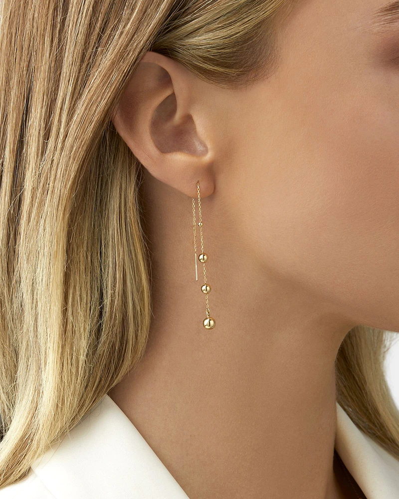 Bead Thread Earrings in 10kt Yellow Gold