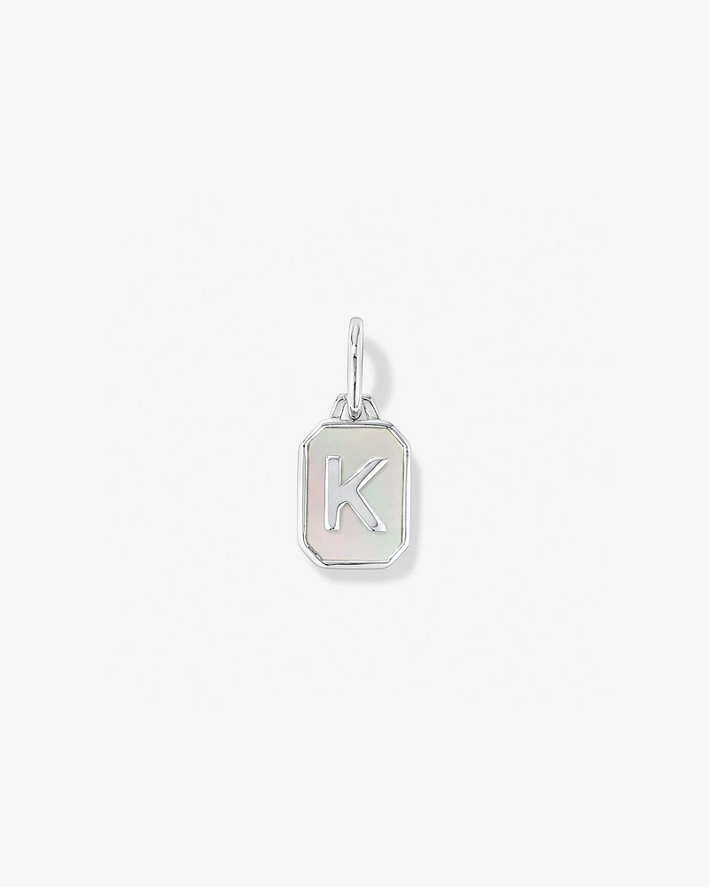 Letter F Mother of Pearl Initial Pendant in Sterling Silver