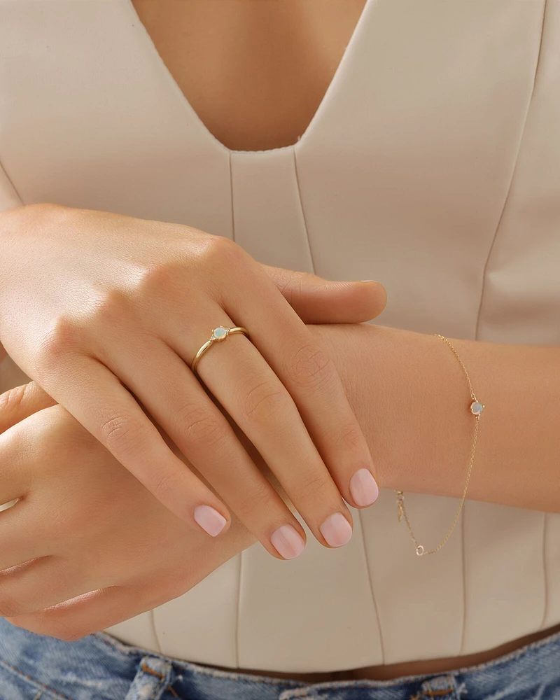 3 Stone Ring with Opal & Diamonds in 10kt Yellow Gold