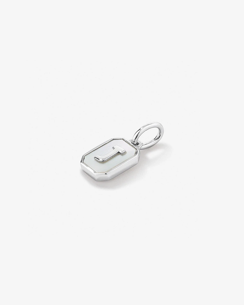 Letter F Mother of Pearl Initial Pendant in Sterling Silver