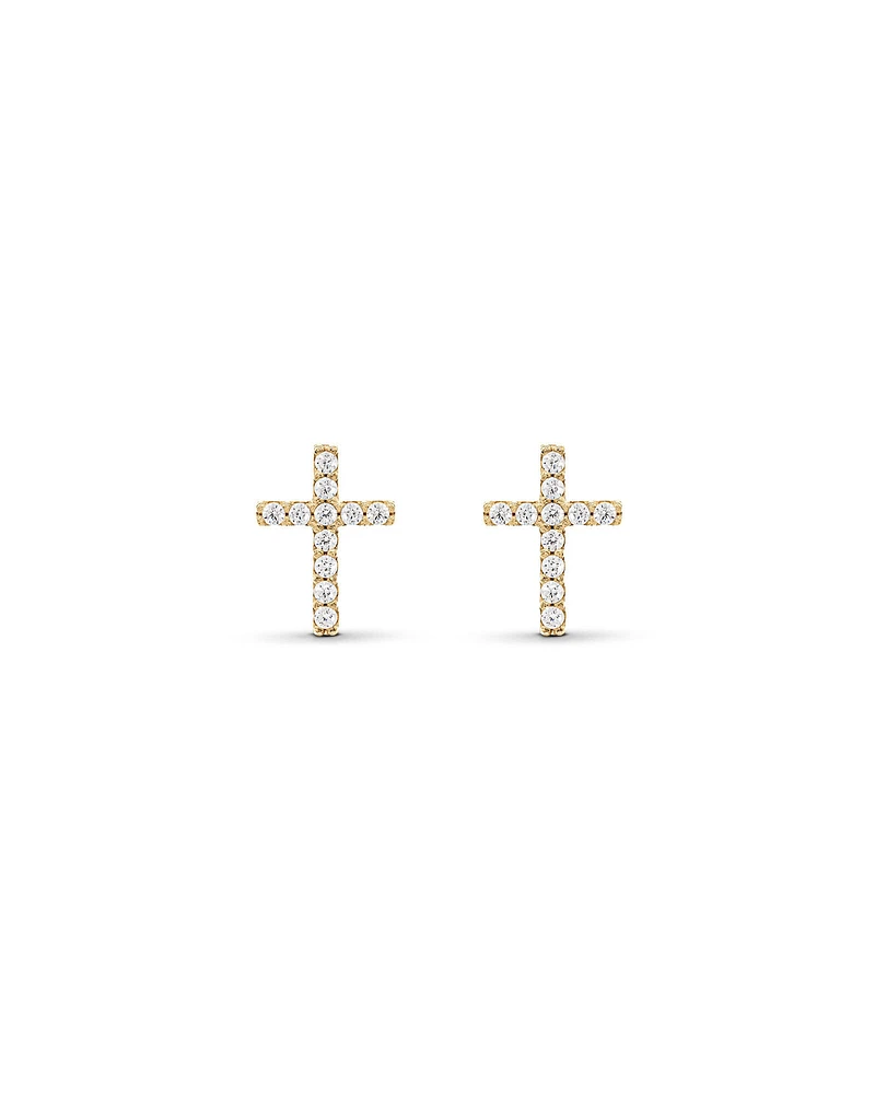 Cubic Zirconia Cross Stud Earrings in 10kt Yellow Gold