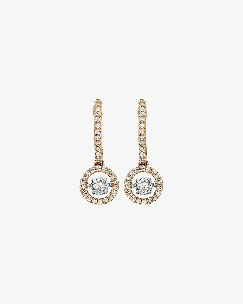 0.50 Carat TW Diamond Halo Everlight Drop Huggie Earrings in 10kt Yellow Gold