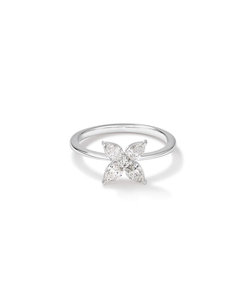 Bague Floret avec diamants cultivés en laboratoire de 0,62 carat TW en or blanc 10 carats