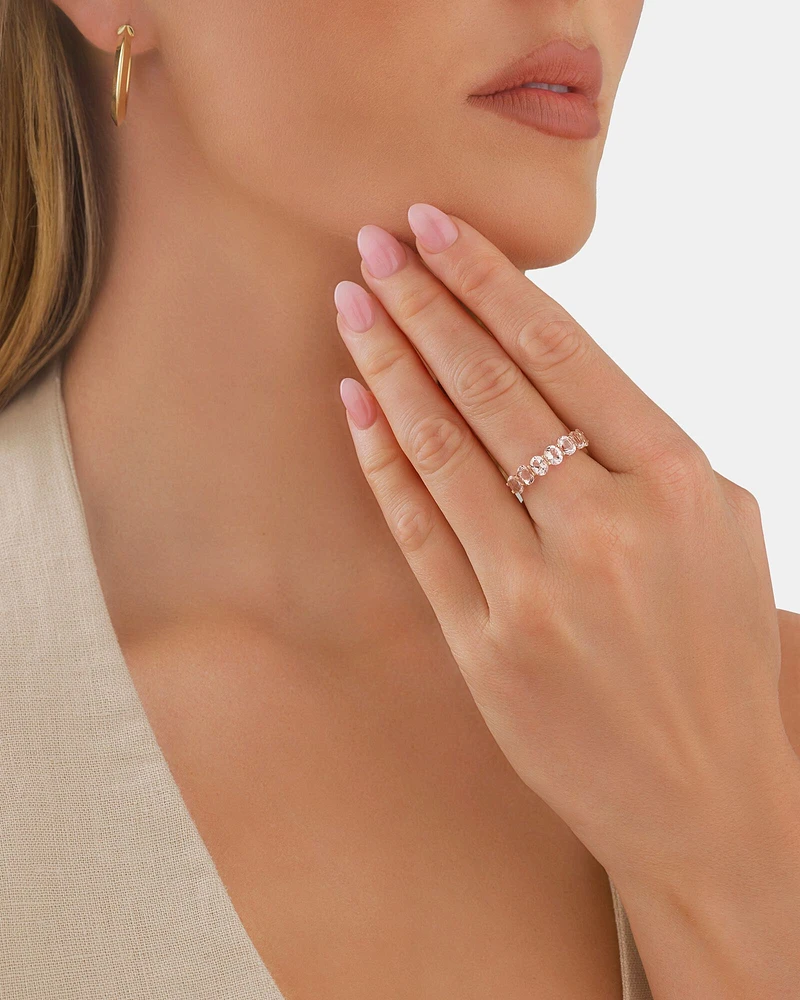 Bague éternité en or rose 10 K avec morganite, 6 x 4 mm