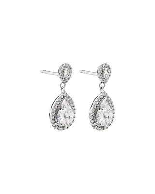 Pear Cubic Zirconia Halo Drop Stud Earrings in Sterling Silver