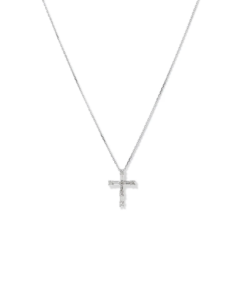 0.34 Carat TW Baguette and Round Brilliant Diamond Cross Pendant in 10kt White Gold