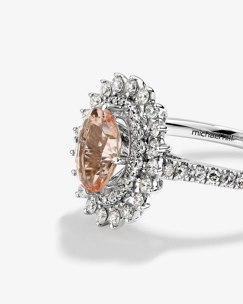 Morganite Lacy Halo Ring with .50TW of Diamonds in 10kt White Gold