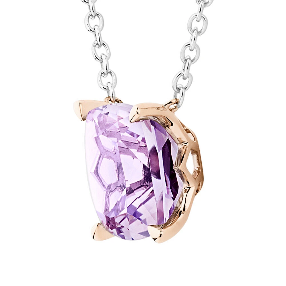 Necklace with Rose Amethyst in Sterling Silver & 10kt Rose Gold