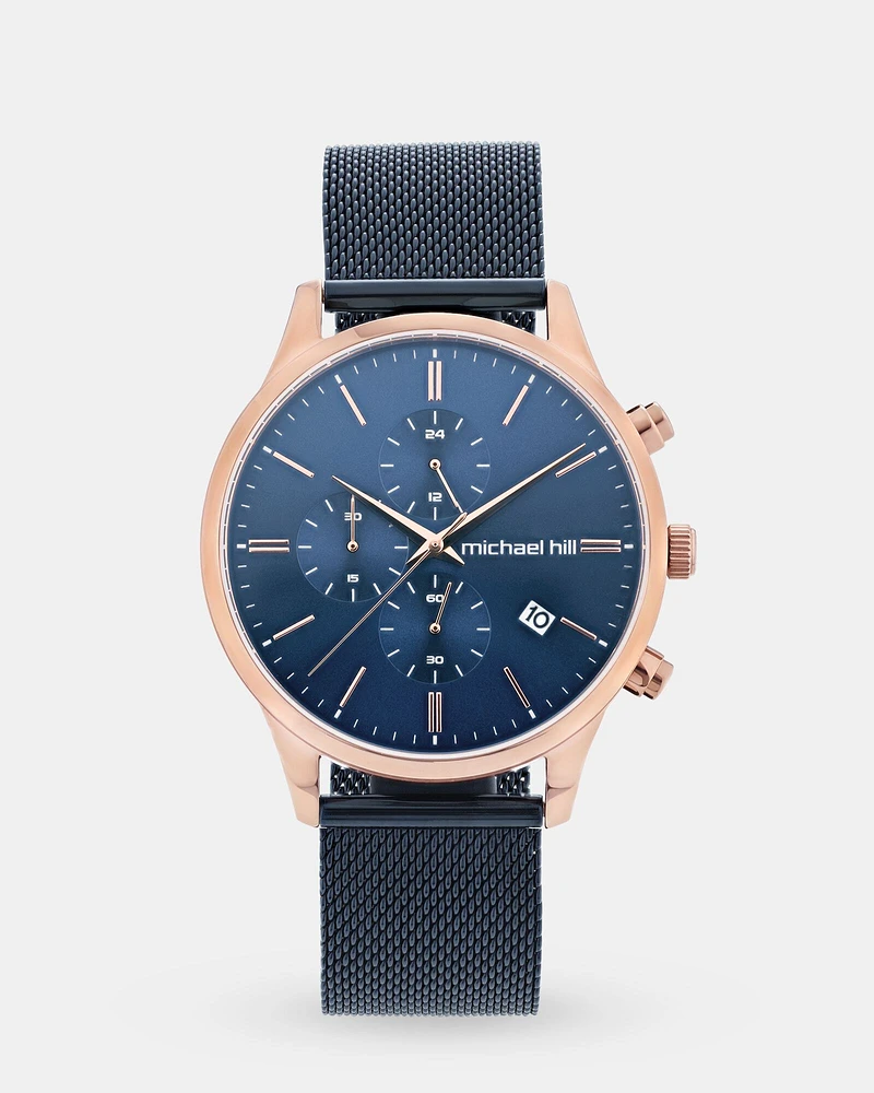 Men's Chronograph Watch in Blue & Rose Tone Stainless Steel