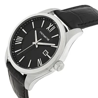 Men's Watch in Stainless Steel & Black Leather