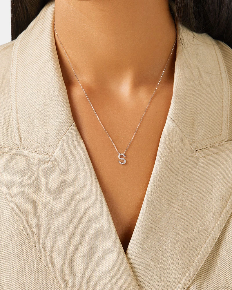 A' Initial necklace with 0.10 Carat TW of Diamonds in 10kt White Gold