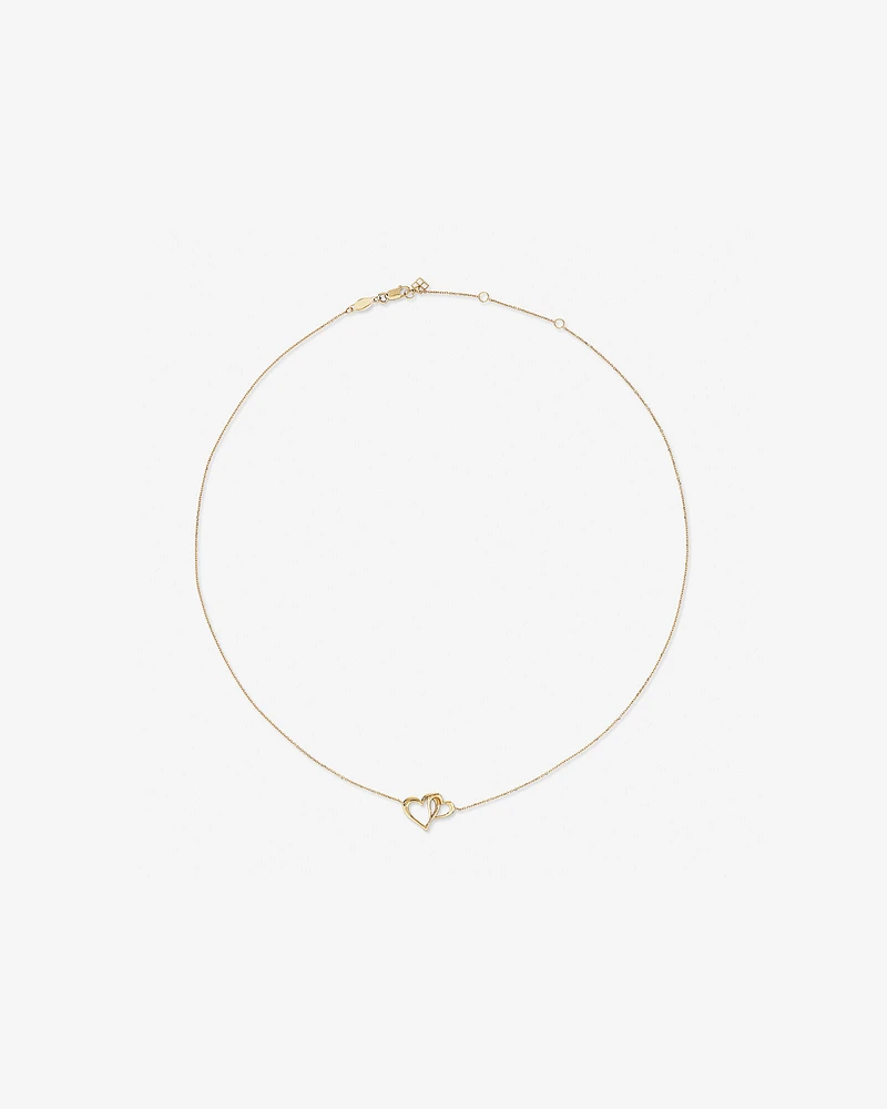 Double Open Heart Necklace in 10kt Yellow Gold