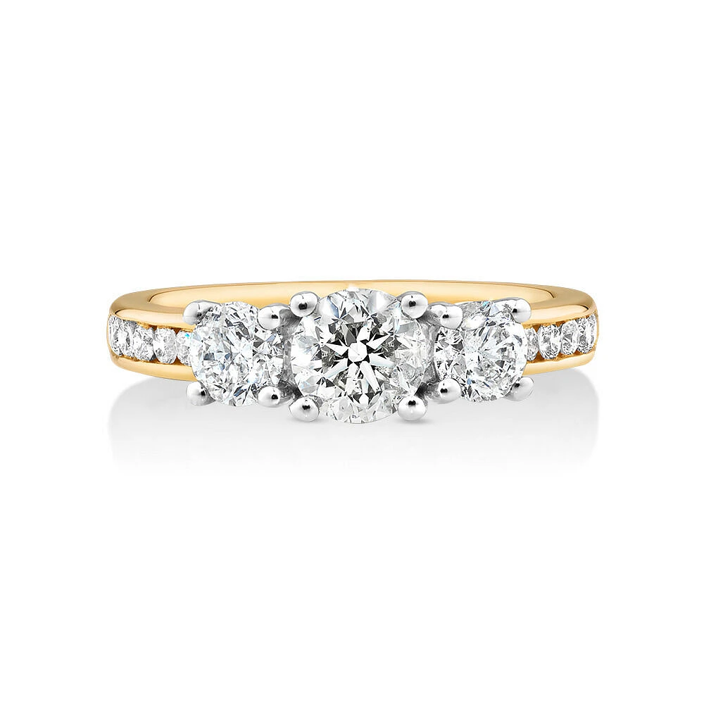 1.50 Carat TW Three Stone Round Brilliant Diamond Engagement Ring in 14kt Yellow and White Gold