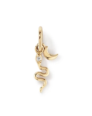 Lunar New Year Snake and Crescent Moon Pendant with Diamond Accent in 18kt Yellow Gold