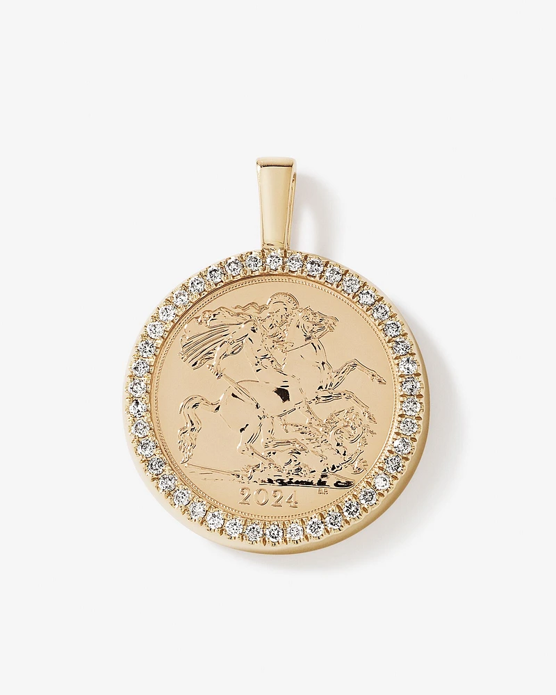 0.38 Carat TW Diamond Half Sovereign Medallion Pendant in 10kt and 22kt Yellow Gold