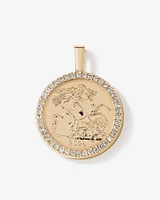 0.38 Carat TW Diamond Half Sovereign Medallion Pendant in 10kt and 22kt Yellow Gold