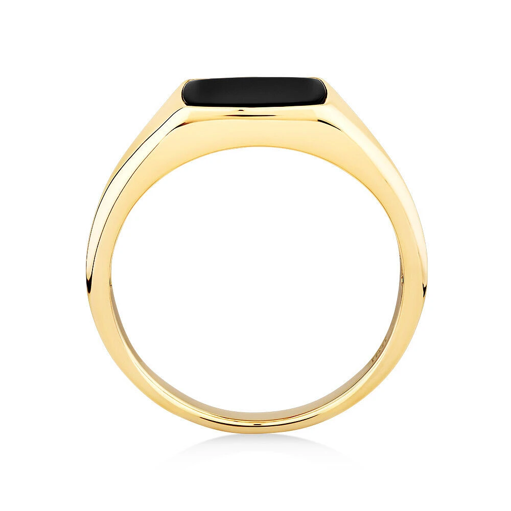 Bague pour hommes avec onyx en forme de coussin en or jaune 10kt