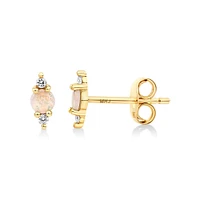 Stud Earrings with Opal & Diamonds in 10kt Yellow Gold