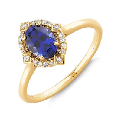 Ring with Laboratory Created Sapphire & Natural Diamonds 10kt Yellow Gold