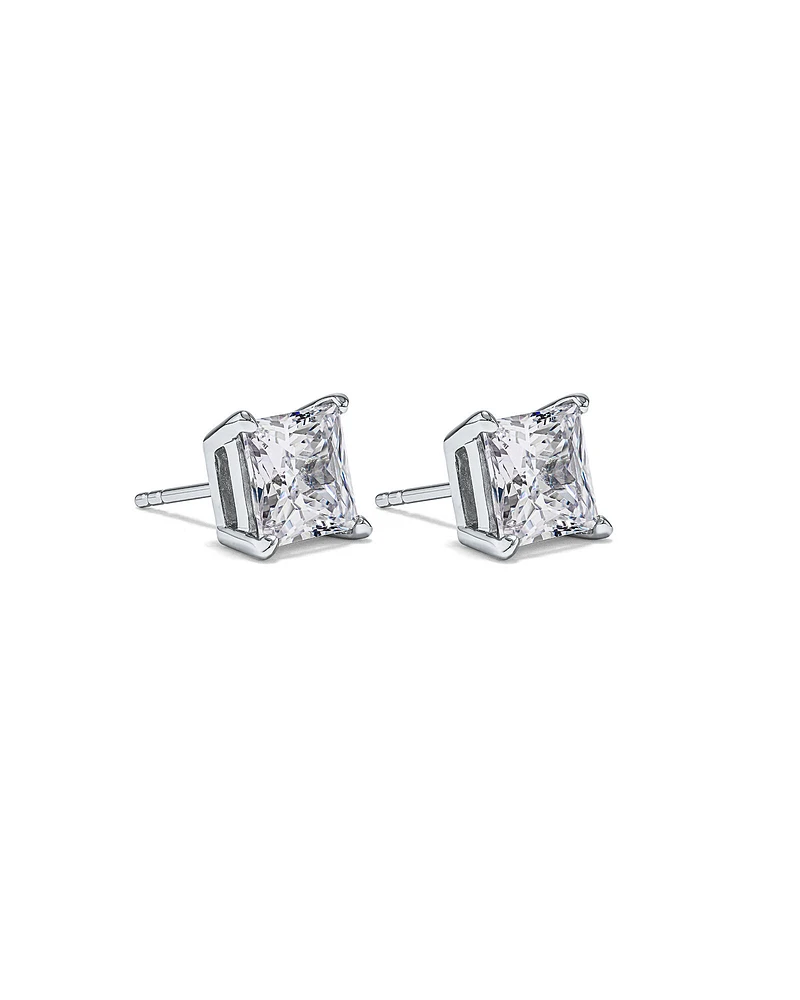 Boucles d'Oreilles Clous en Zircon Cubique Princesse de 7,5 mm en Argent Sterling