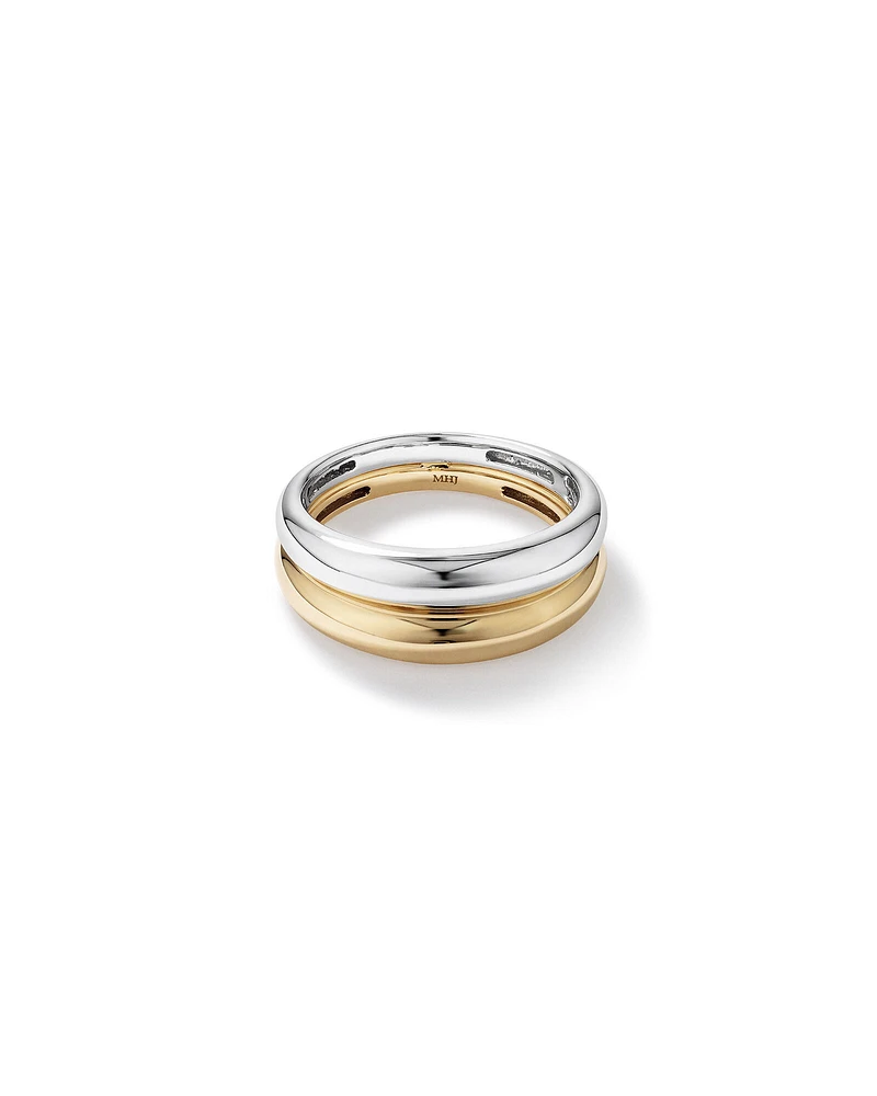 Two-Tone Double Dome Ring Sterling Silver & 10kt Yellow Gold