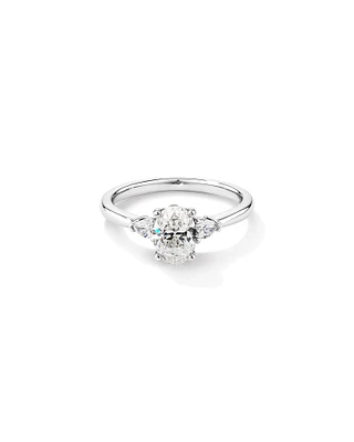 1.10 Carat TW Oval & Pear Cut Three Stone Engagement Ring in 18kt White Gold