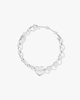 Bracelet en argent sterling avec médaillon cœur et chaîne ovale Belcher