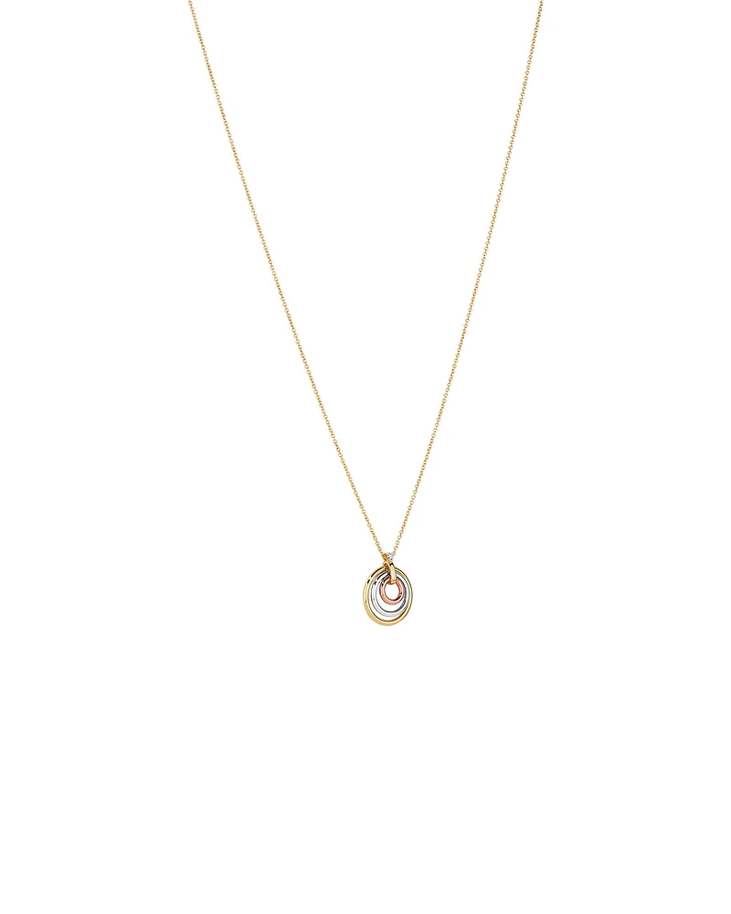 Diamond Accent Tri Tone Circle Pendant in 10kt Yellow, Rose and White Gold