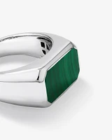 Men's Green Malachite Gemstone Rectangle Signet Ring in Sterling Silver