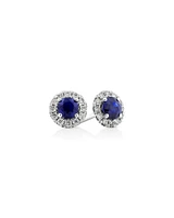 Halo Stud Earrings with Sapphire & 0.28 Carat TW of Diamonds in 10kt White Gold