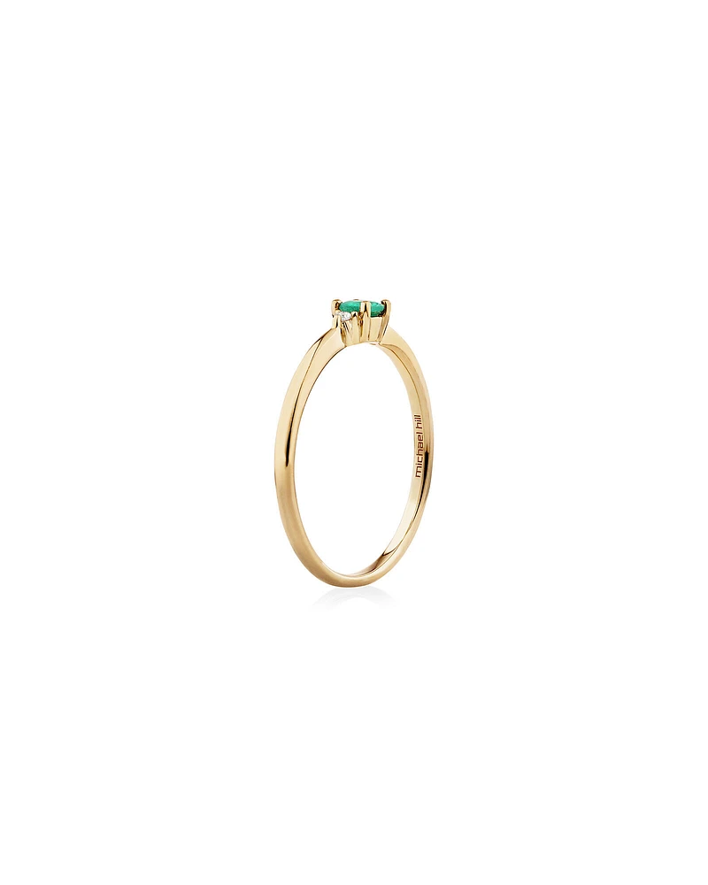 3 Stone Ring with Emerald & Diamonds in 10kt Yellow Gold