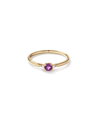 3 Stone Ring with Amethyst & Diamonds in 10kt Yellow Gold