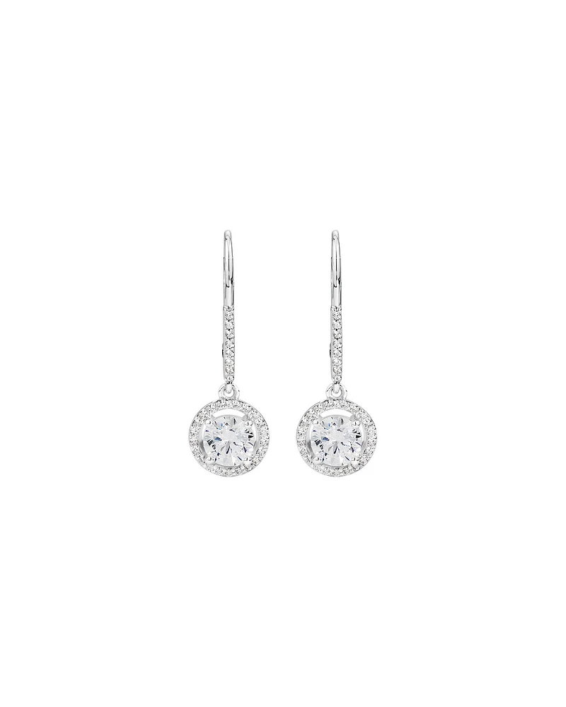 Halo Drop Earrings with Cubic Zirconia in Sterling Silver