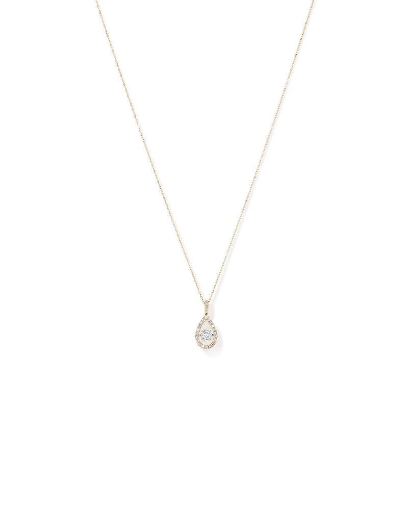 1.00 Carat TW Diamond Halo Everlight Pear Pendant in 10kt Yellow Gold