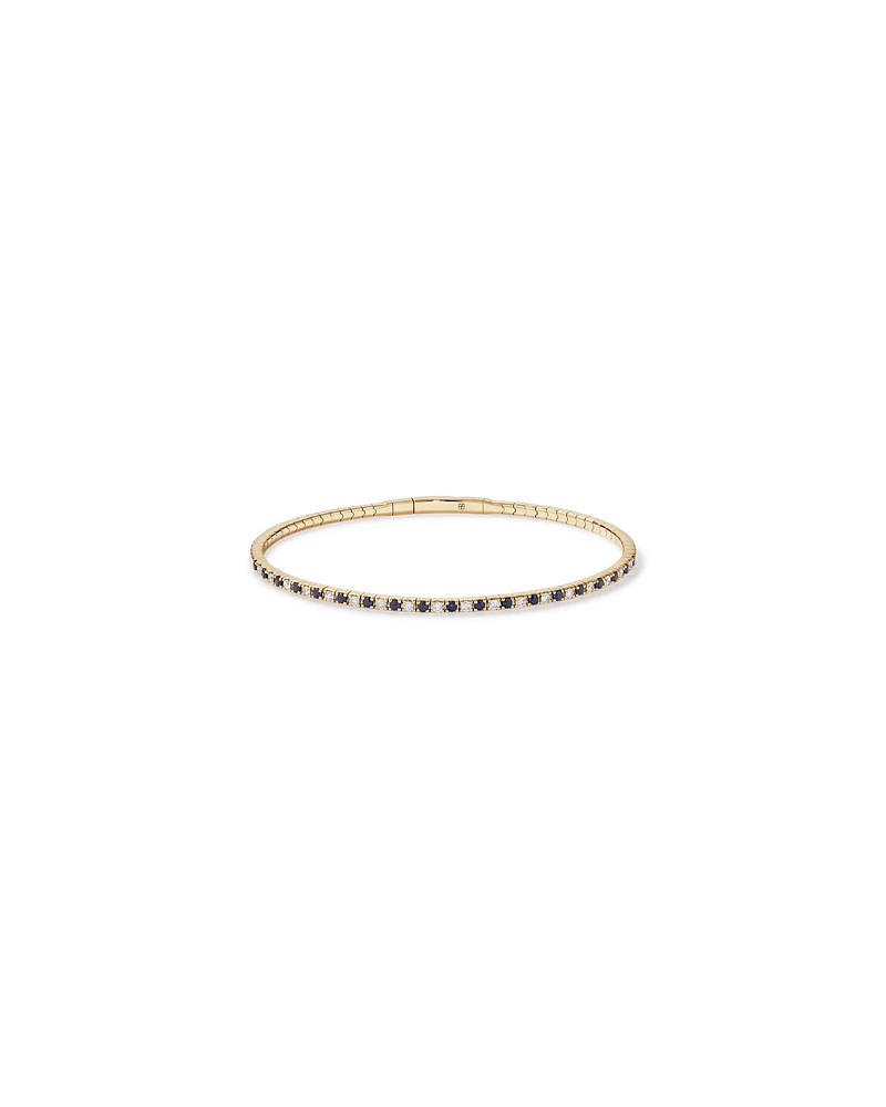 0.35 Carat TW Diamond and Blue Sapphire Gemstone Flex Oval Bangle in 10kt Yellow Gold