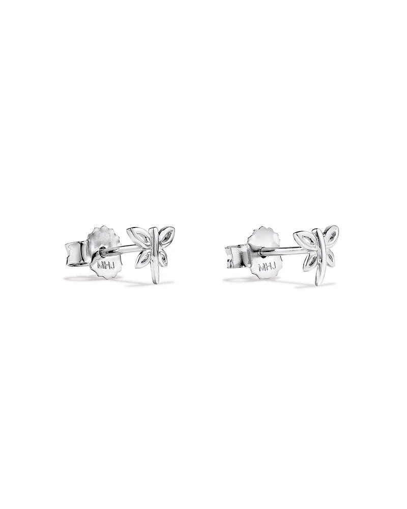 Boucles D'Oreilles Puces Libellule Aux Ailes Ouvertes En Argent Sterling