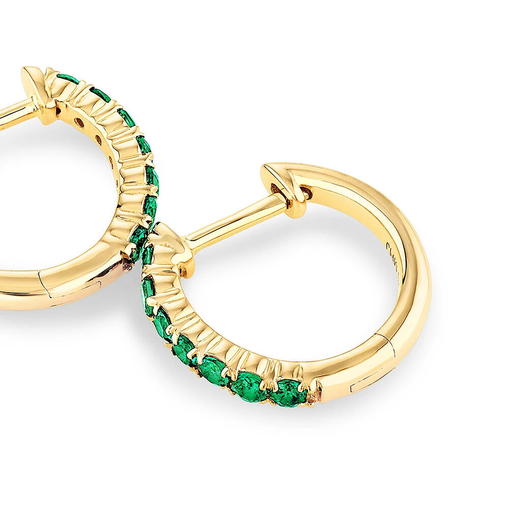 Huggie Earrings with Emerald in 10kt Yellow Gold