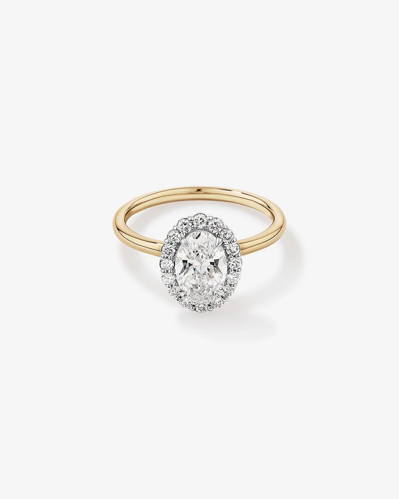 1.46 Carat TW Oval Cut Laboratory-Grown Diamond Halo Engagement Ring in 14kt Yellow and White Gold