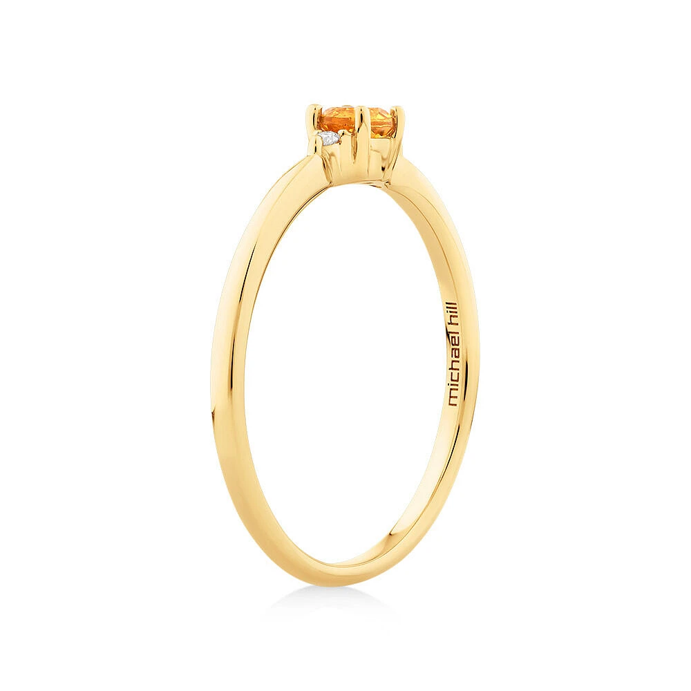 3 Stone Ring with Citrine & Diamonds in 10kt Yellow Gold