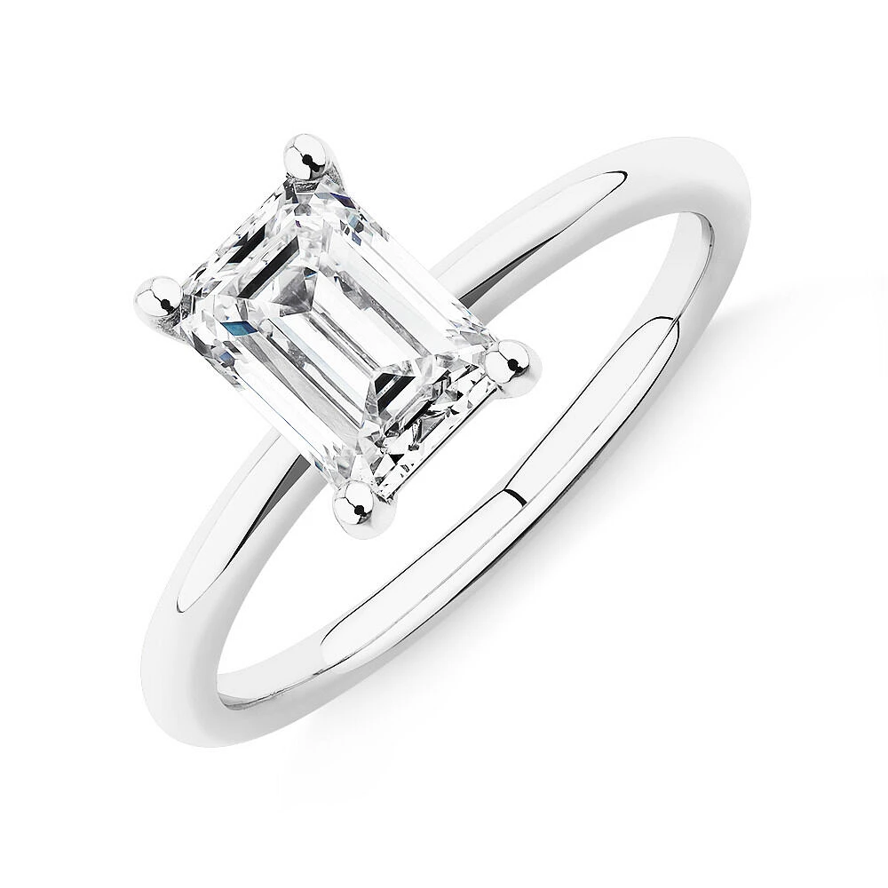 Bague avec Diamant Taille Émeraude de Laboratoire de 1,25 Carat en Or Blanc 14kt