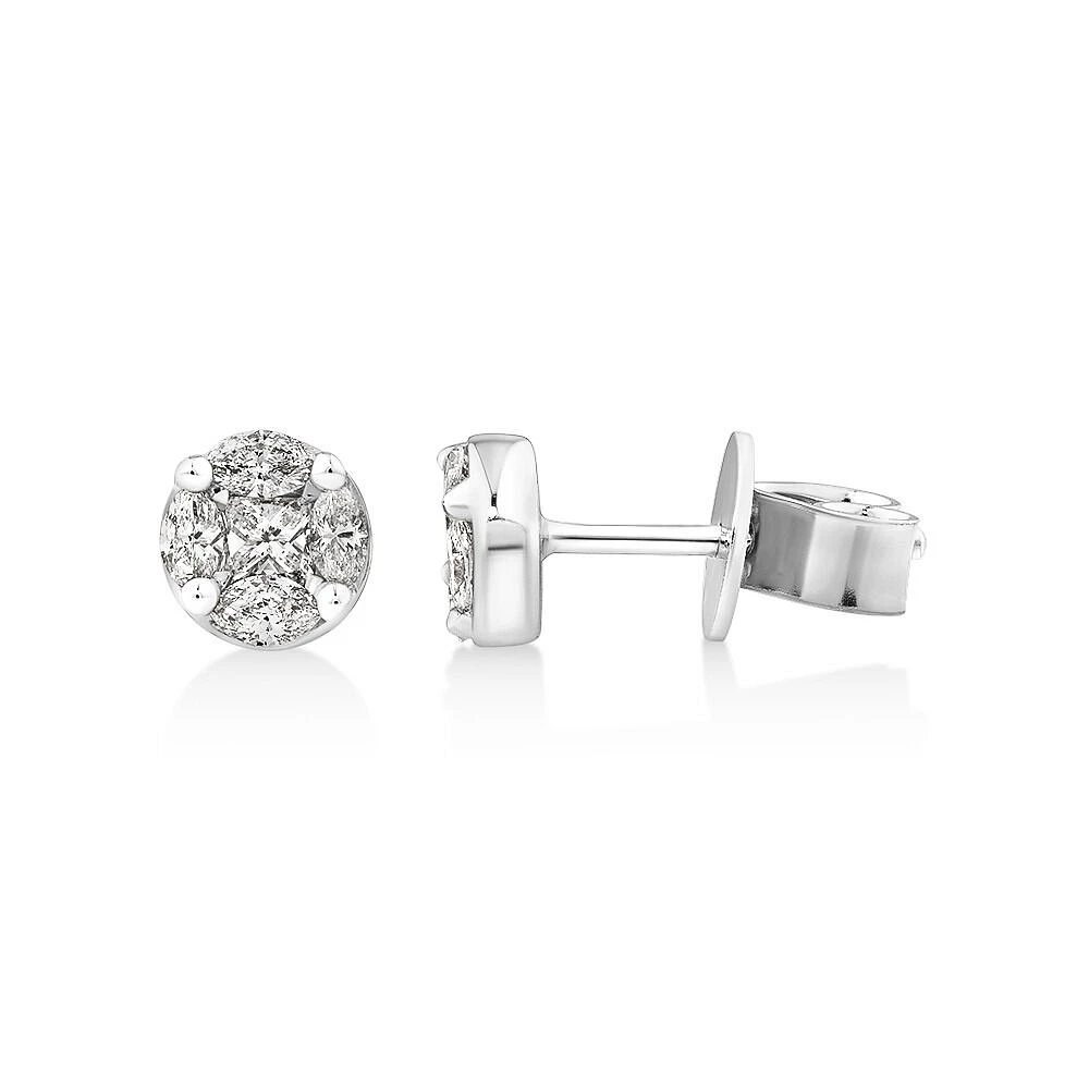 0.39 Carat TW Multistone Princess and Marquise Cut Diamond Stud Earrings in 10kt White Gold