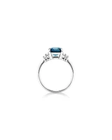 London Blue Topaz Ring with 0.30 Carat TW of Diamonds in 14kt White Gold