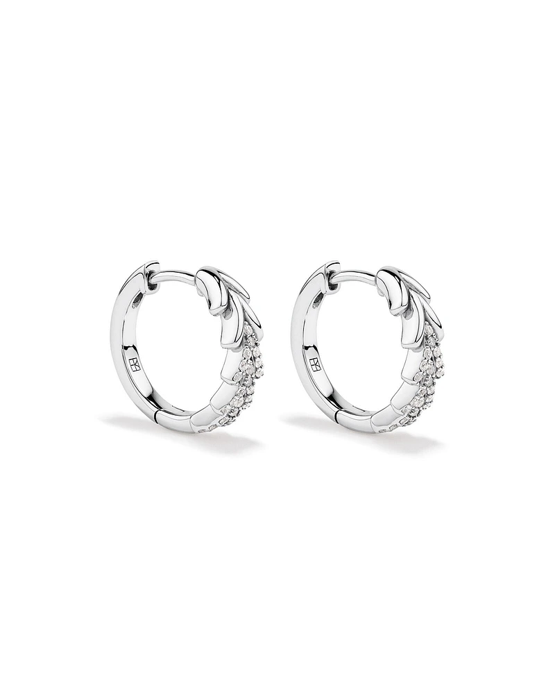 Cubic Zirconia Chevron Huggie Hoop Earrings in Sterling Silver