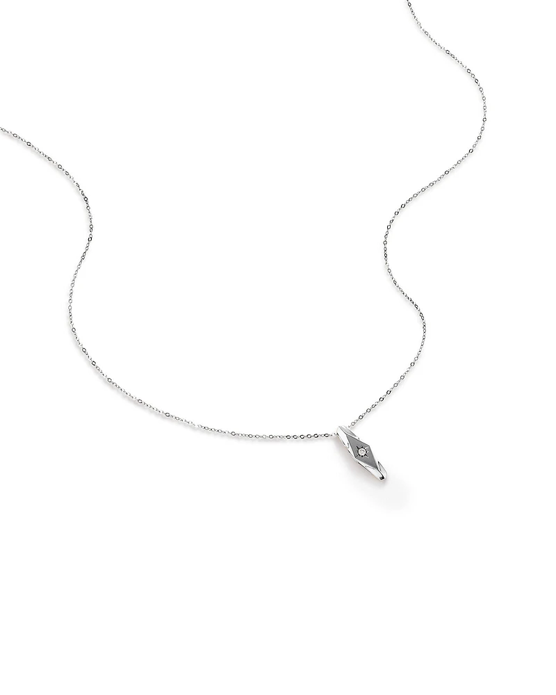 Diamond Star Accent Narrow Signet Pendant with Chain in Sterling Silver