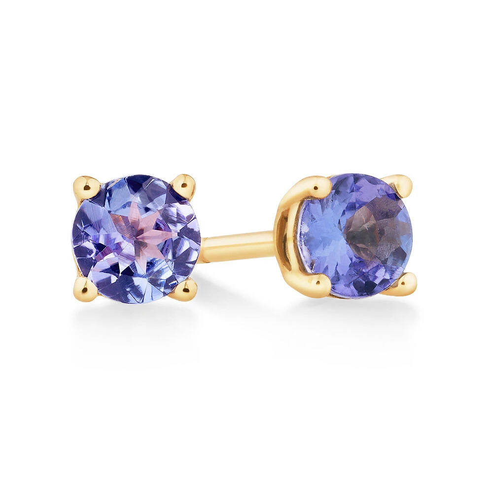 Stud Earrings with Tanzanite in 10kt Yellow Gold