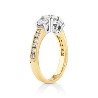 1.50 Carat TW Three Stone Round Brilliant Diamond Engagement Ring in 14kt Yellow and White Gold