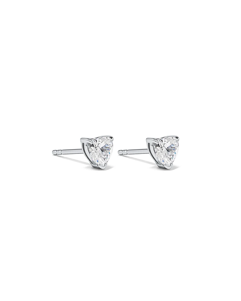 Cubic Zirconia Heart Stud Earrings and Necklace Set in Sterling Silver