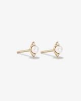 Three Stone Cultured Freshwater Pearl and Diamond Stud Earrings in 10kt Yellow Gold